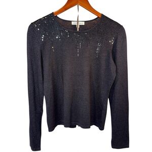 Central Falls Black Knit Crewneck Sweater Sequined Long Sleeve Size Medium